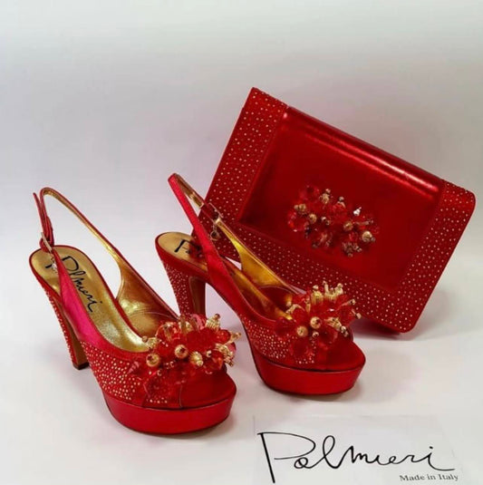 Italian Studded Open toe Platform High Heels - Red